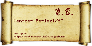 Mentzer Beriszló névjegykártya